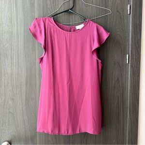 LOFT Magenta Flutter Sleeve Blouse
